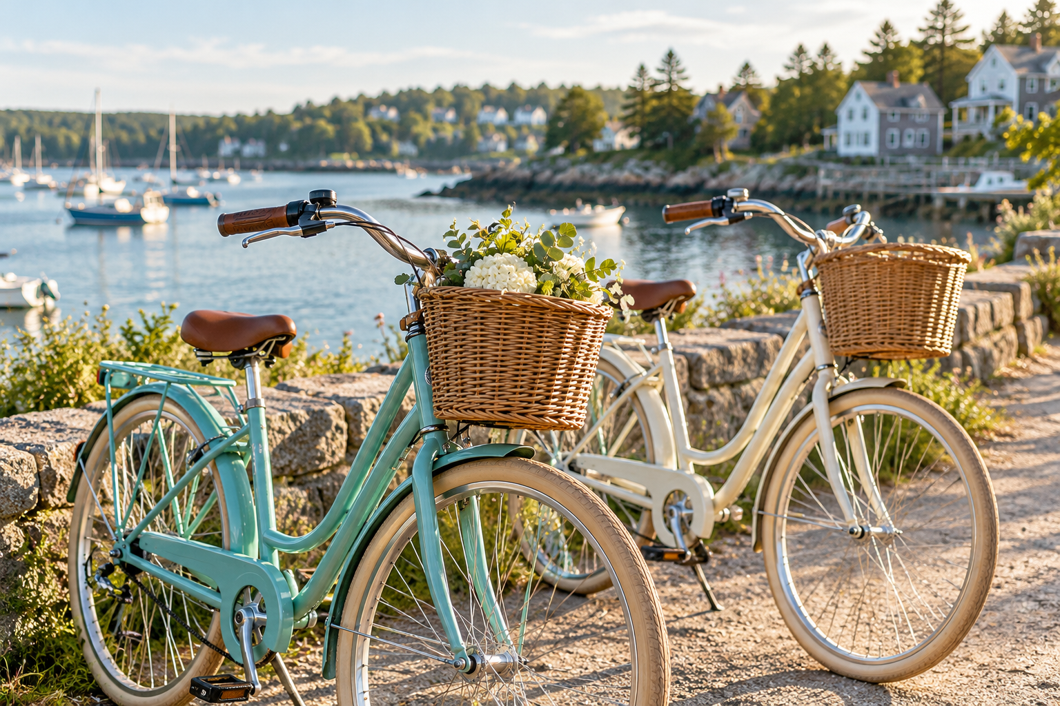 Two bicycles beside a quiet coastal path