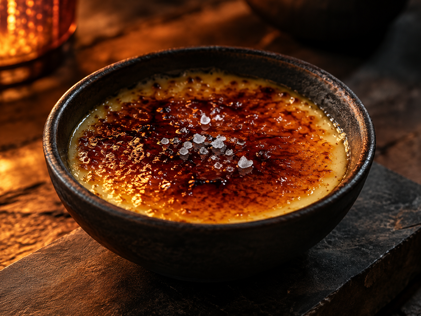 Burnt honey custard with smoked honey and flaky salt
