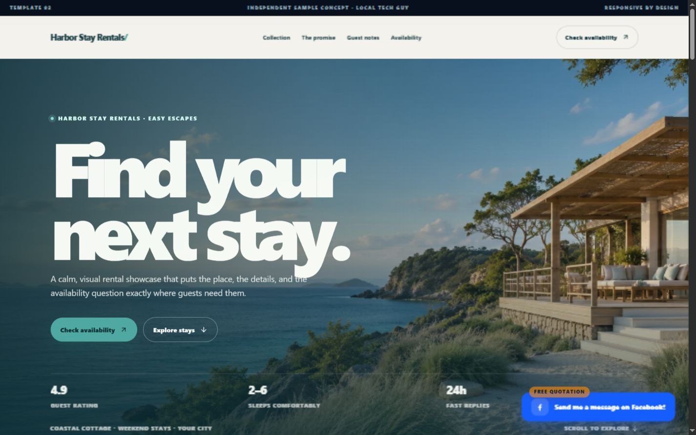 Screenshot of the Harbor Stay Rentals sample website
