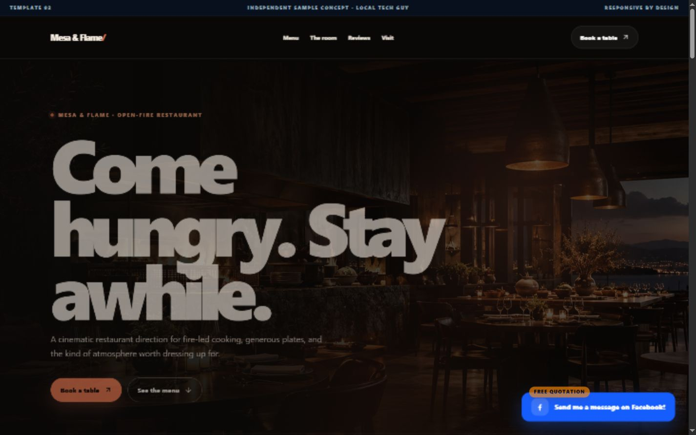 Screenshot of the Mesa & Flame sample website