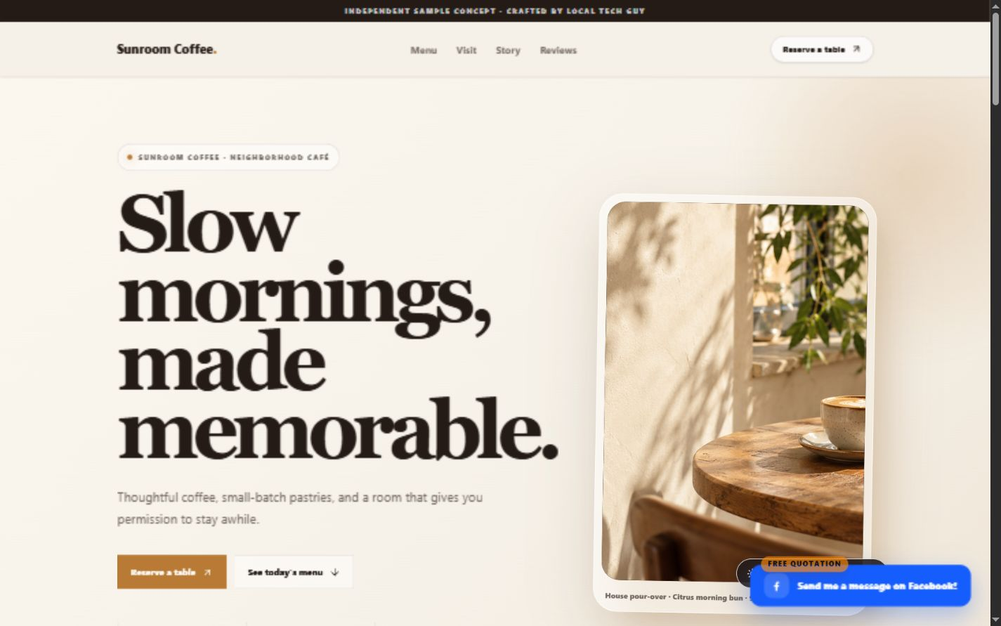 Screenshot of the Sunroom Coffee sample website